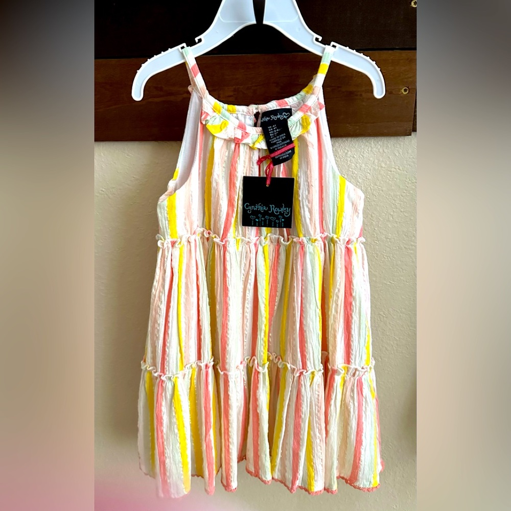 Striped Ruffle Tiered Sundress with Pastel Yellow & Pink Stripes